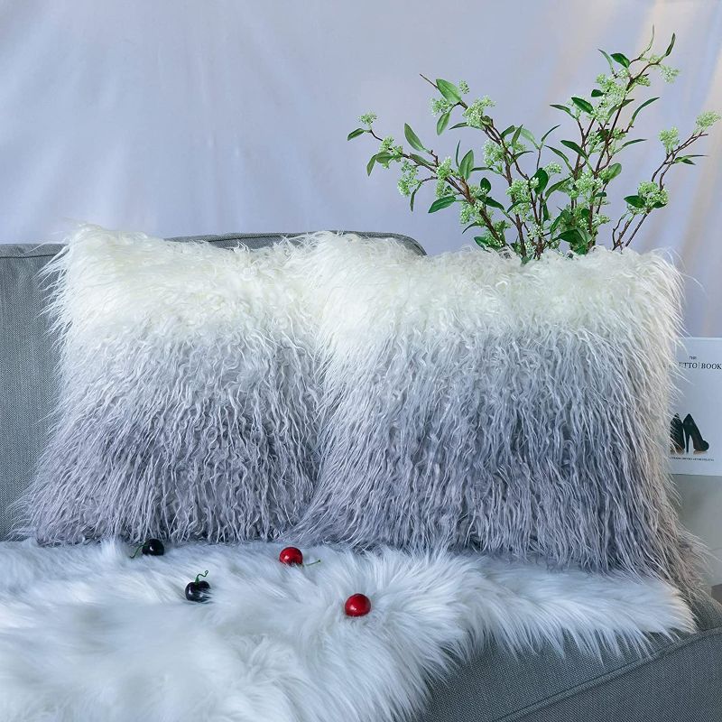 Photo 1 of FANOROSTY Cushion Covers? Set of 2 Cushions 45cm x 45cm Faux Fur Square Decorative Pillow Covers for Livingroom Sofa Bedroom(18x18Inch, French grey)
