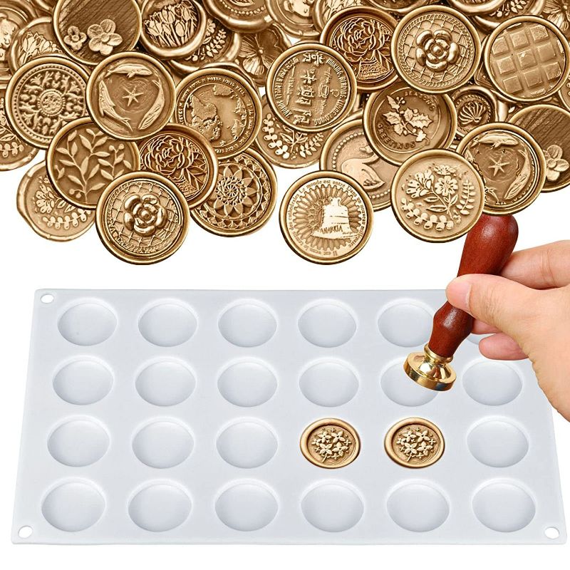 Photo 2 of Silicone Mat/Pad for Wax Seal Stamp, 24-Cavity Wax Sealing Mat with Removable Sticky Dots for DIY Craft Adhesive Waxing
