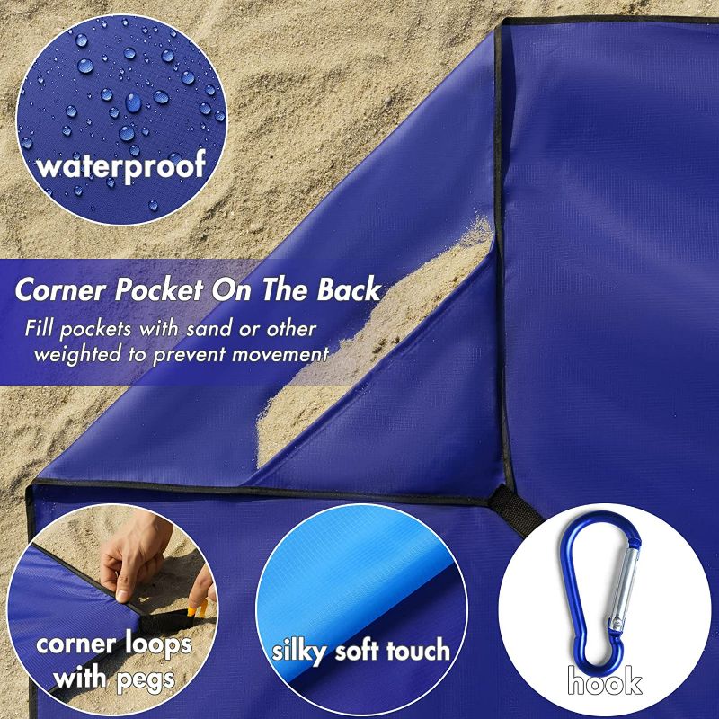 Photo 2 of  Beach Blanket Waterproof Sandproof, Extra Large Beach Mat Oversized , Portable Lightweight Outdoor Blanket with 4 Corner Pockets for Hiking, Picnic, Travel, Camping
