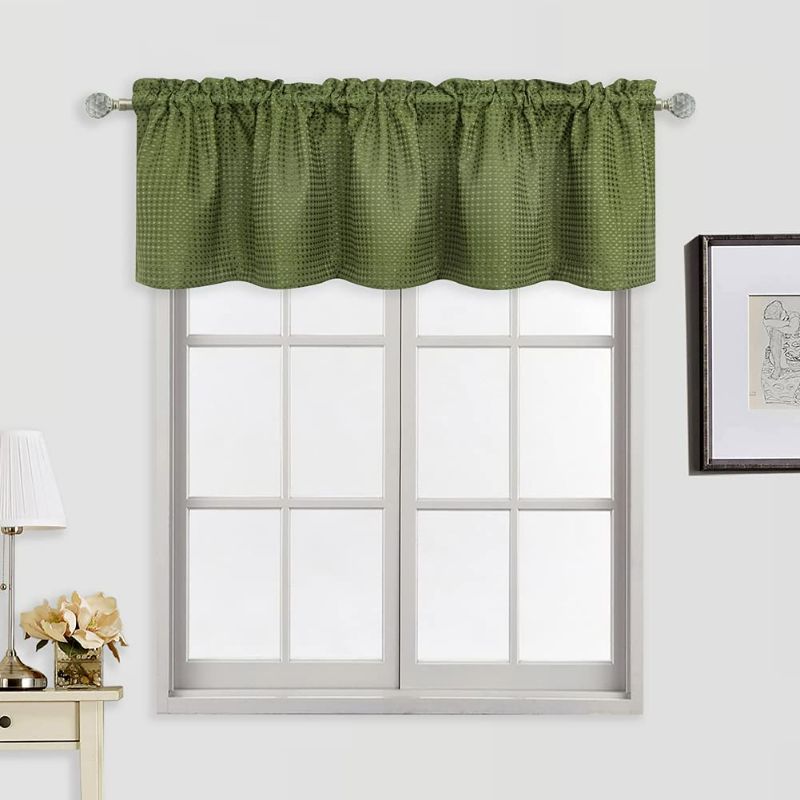 Photo 1 of Window Valances for Living Room Waffle-Weave Kitchen Valance for Windows Waffle Woven Textured Farmhouse Valances for Bedroom, 1 Panel, W60 x L16, Sage
