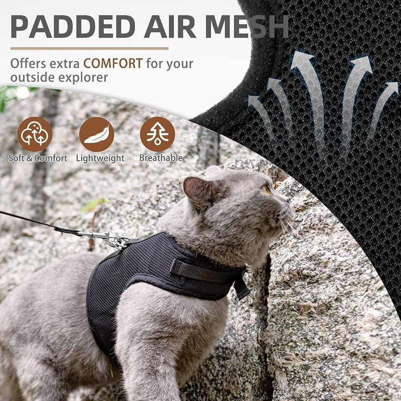 Photo 2 of  Soft Mesh Cat Vest Harness and Leash Set Puppy Padded Pet Harnesses Escape Proof for Cats Small Dogs Rabbits Bunny, Black LARGE . HAS GREY AS WELL LOOK AT PHOTO.
