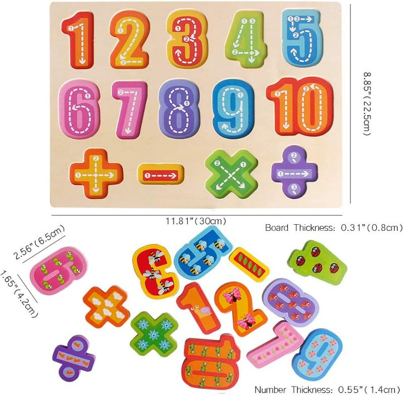 Photo 2 of UMTOY Wooden Puzzles for Toddlers, Alphabet Number Shape Puzzles Toddler Learning Puzzle Toys for Kids boy and Girls Set, 3 in 1 Puzzle for Toddlers
