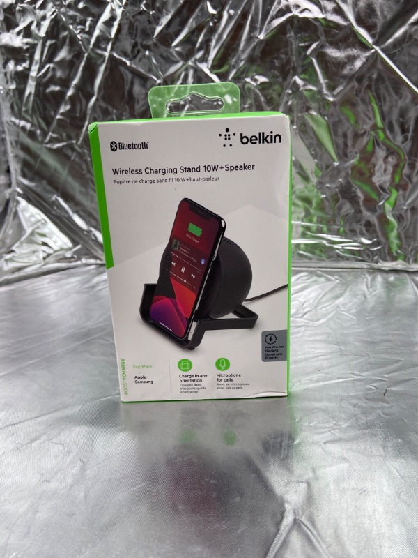 Photo 3 of    Belkin BOOSTCHARGE Wireless Charging Stand with Bluetooth Speaker, Black
