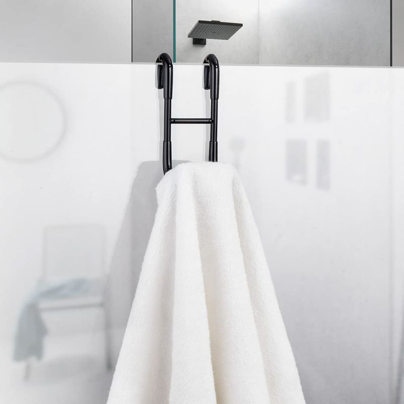 Photo 2 of  4 Pack Over Shower Glass Door Hook, Plated Matt Black, 304 Stainless Steel Rack Hooks, Bathroom Frameless Drilling-Free Hanger, for Bathing Suits, Robe, Towel, Squeegee, Loofah, Shaver
