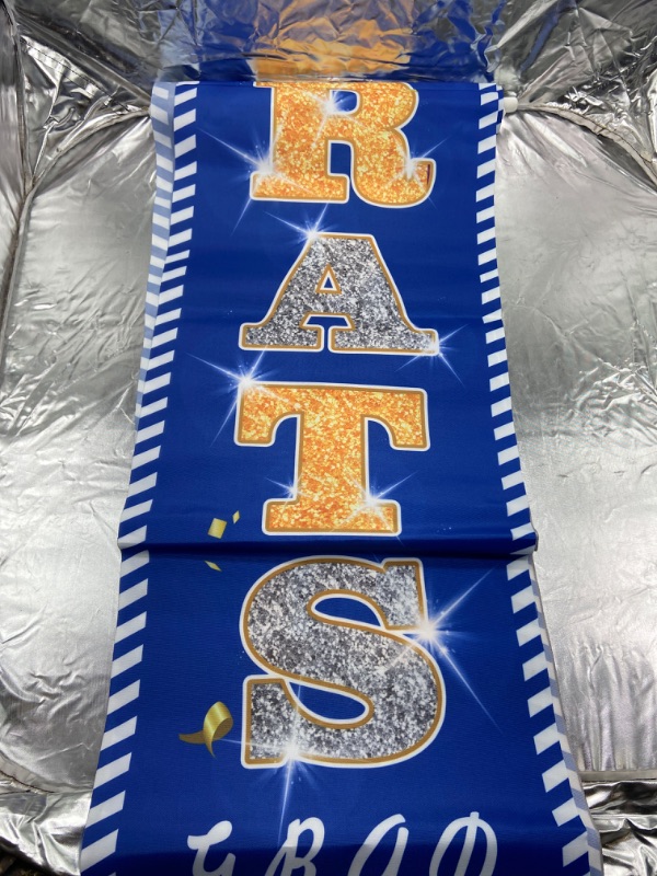 Photo 3 of Gold silver and Royal Blue Graduation Porch Party Decorations,Congrats grad Banner College Door Hanging Ornament,Graduations Party Favors Supplies Decor sign for Outdoor Indoor. 
HAS SILVER SEE PHOTO.