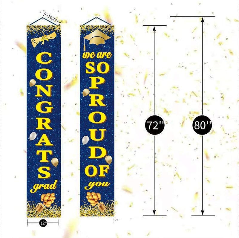 Photo 2 of Gold silver and Royal Blue Graduation Porch Party Decorations,Congrats grad Banner College Door Hanging Ornament,Graduations Party Favors Supplies Decor sign for Outdoor Indoor. 
HAS SILVER SEE PHOTO.