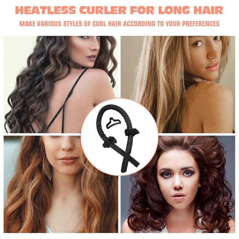 Photo 2 of Heatless Curling Rod Headband, No Heat Silk Ribbon Hair Roller Curls with Hair Claw Clip Lazy Natural Soft Wave DIY Styling Tool for Sleep in Overnight (Black)
