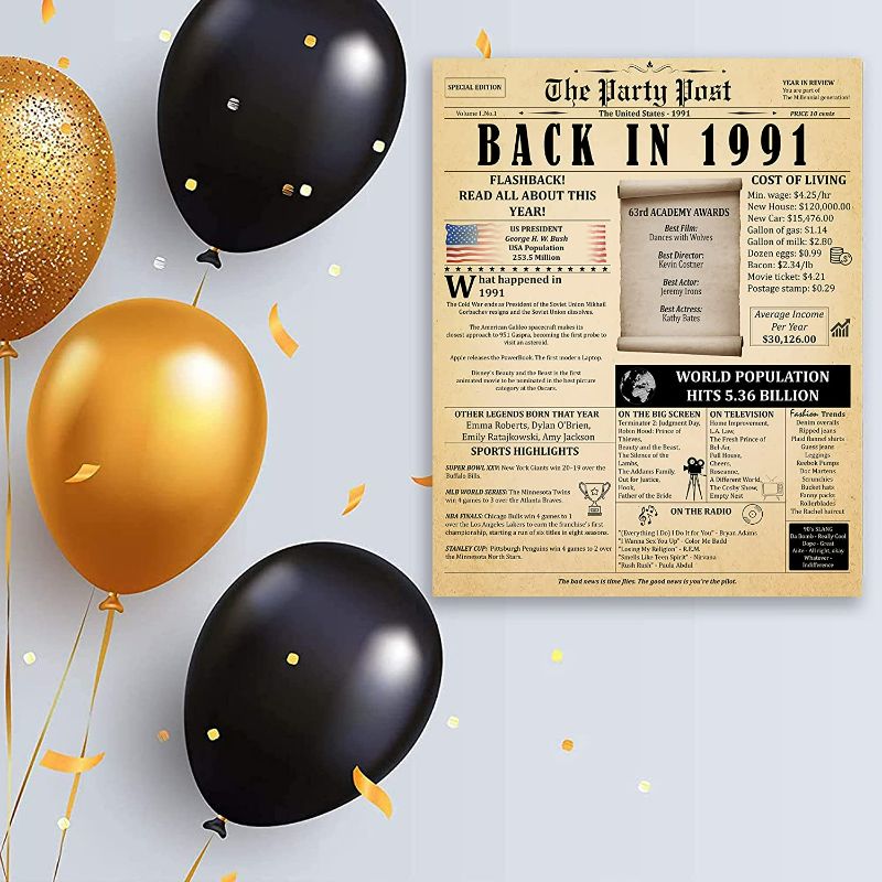 Photo 2 of 32nd Birthday Party Decorations Poster - 32 Years Ago Anniversary Sign 11x14 In. Vintage Home Decor Supplies for Her or Him. Back In 1991 Historical Banner for Women or Men Turning 32 Years Old
