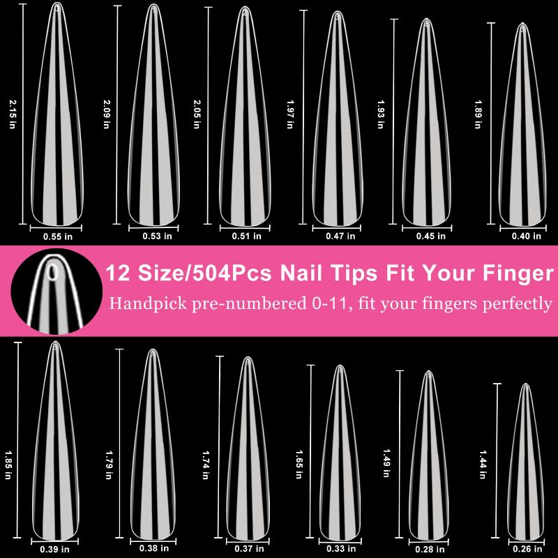 Photo 1 of Long Stiletto Nail Tips 500pcs 3XL Extra Long Stiletto Nail Tips Full Cover Acrylic Nail Tips for Nail Preffesional Pointy Shaped Flase Nail for Nail Art
