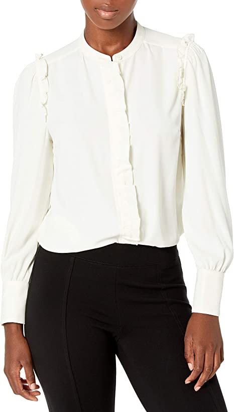 Photo 1 of  Women's Long Sleeve Collar Button Front Blouse color VANILLA ICE , SIZE XXL
