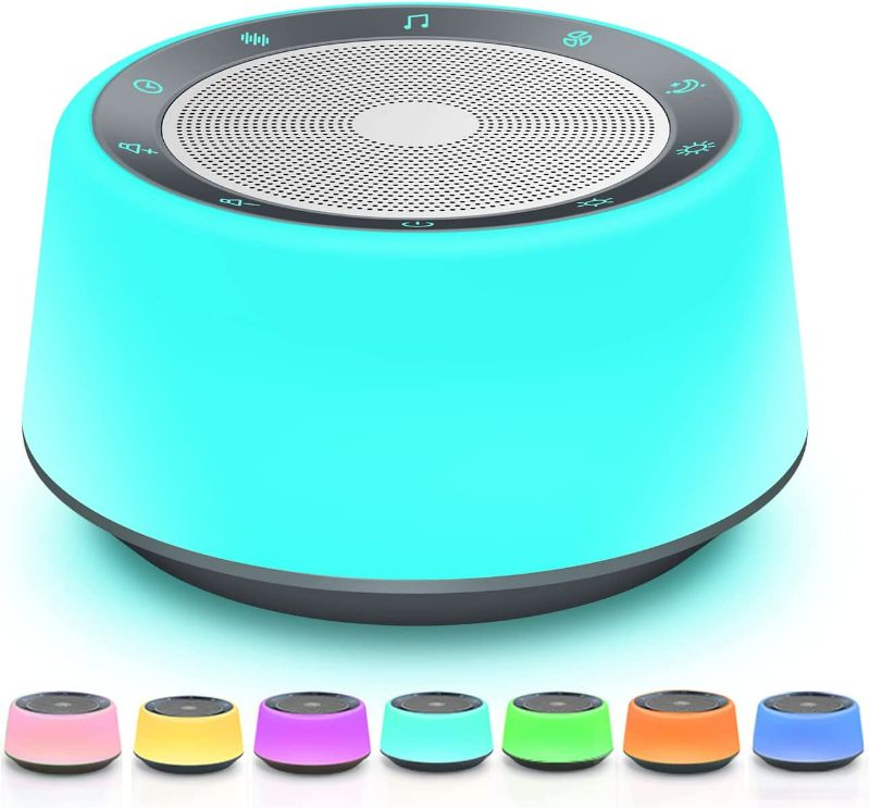 Photo 1 of  Letsfit White Noise Machine, Sleep Sound Machine with 30 Soothing Sounds, 7 Color Baby Night Lights, Full Touch Control, Timer and Memory Features, Plug in, Sound Machine for Baby, Adults

