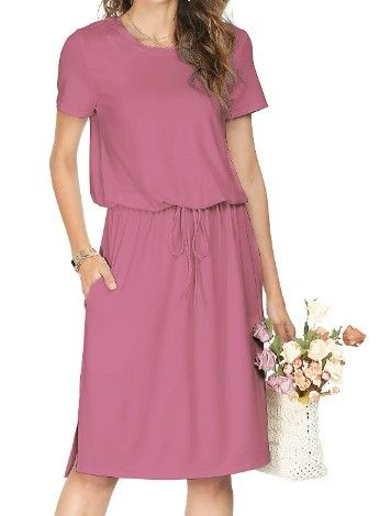 Photo 1 of  Women's Hide Belly Blouson Knee Length Dress with Pockets COLOR PURPLE , SIZE XL
