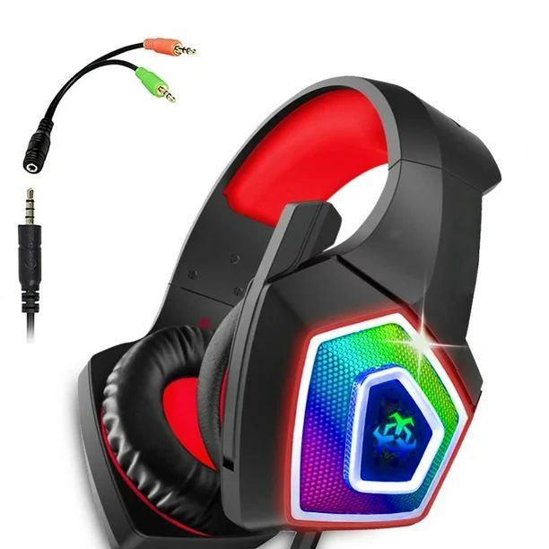 Photo 1 of Gaming Headset, Noise Cancelling Headphone with Microphone for PS4, Xbox One, Over-Ear Gaming Headphones with Stereo Sound LED Light (Red)
