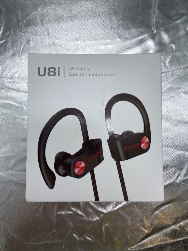 Photo 2 of LETSCOM U8I Bluetooth Headphones V5.0 IPX7 Waterproof, HiFi Bass Stereo Sweatproof Earbuds COLOR PINK GREY
