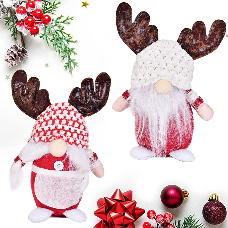 Photo 1 of 2 Pack Christmas Santa Gnome Plush Doll, 9 Inches Swedish Tomte Santa Figurine with Reindeer Decoration, Handmade Santa Scandinavian Gnome Ornaments for Christmas Party Home Decor
