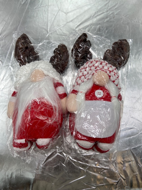 Photo 2 of 2 Pack Christmas Santa Gnome Plush Doll, 9 Inches Swedish Tomte Santa Figurine with Reindeer Decoration, Handmade Santa Scandinavian Gnome Ornaments for Christmas Party Home Decor
