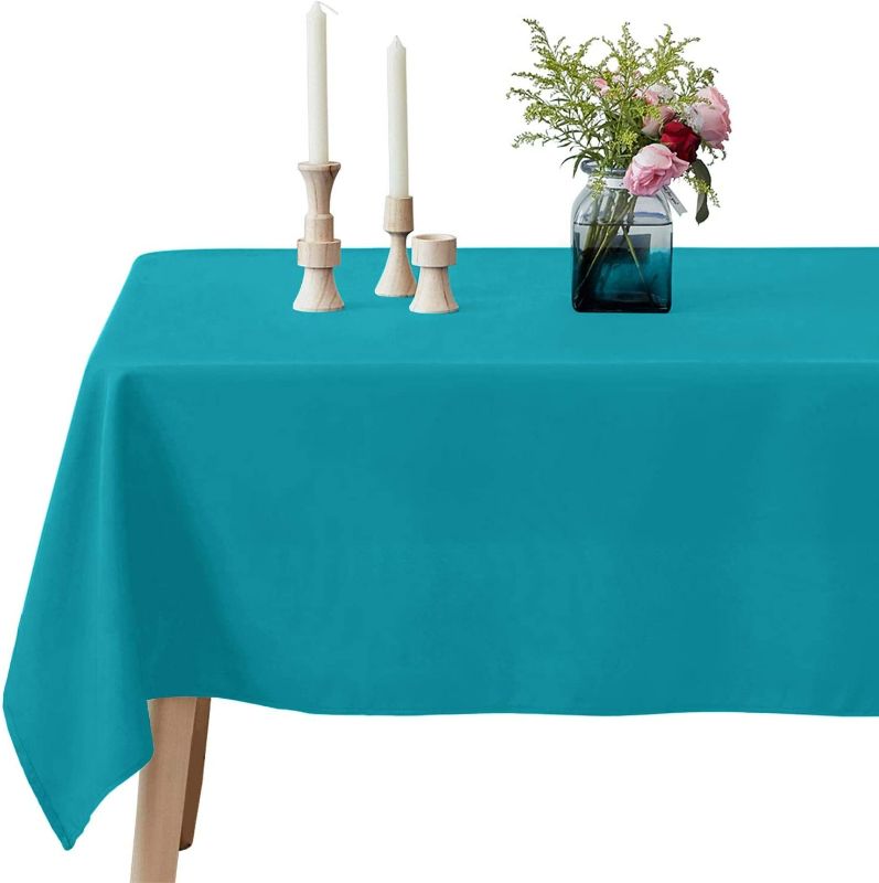 Photo 1 of VEEYOO Rectangle Tablecloth - 60 x 126 Inch Polyester Table Cloth for 6 Foot Table - Soft Washable Oblong Caribbean Table Cloths for Wedding, Parties, Restaurant, Dinner, Buffet Table and More color BLUE
