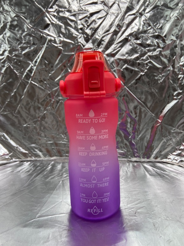 Photo 2 of OMBRE MOTIVATIONAL WATER BOTTLE- RED TO PERIWINKLE
