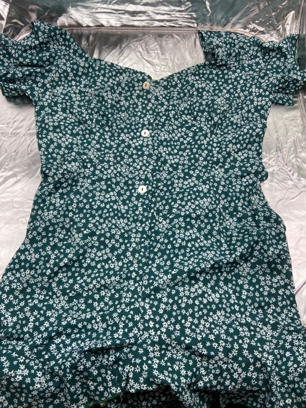 Photo 2 of Women's Floral Print Boho Romper Button Down Ruffle Short Sleeve Jumpsuit Chiffon Mini Shorts Rompers COLOR GREEN
