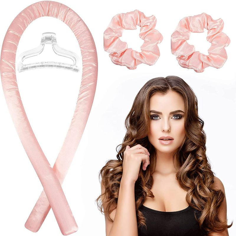 Photo 1 of RONIKI Heatless Hair Curlers For Long Hair No Heat Hair Rollers for Natural Waves You Can to Sleep in Overnight with Soft Heatless Curls Rod ,heatless curlers with 2 Silk Hair Ties and 1 Hair Clip (Pink)
