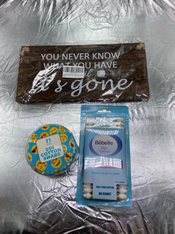 Photo 1 of Bundle of 80ct pure cotton swabs & Funny Farmhouse Bathroom Sign, You Never Know What You've Got Until It's Gone. Toilet Paper, For Instance, Toilet Paper Humor Wall Art Sign 12 x 6 inch.  250ct cotton swabs

