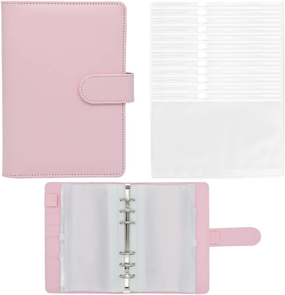 Photo 1 of Binder Pockets with Leather Notebook Binder Cover Binder Set for Personal Planner Organizer, Budget Binder, Savings Binder (Light Pink)
