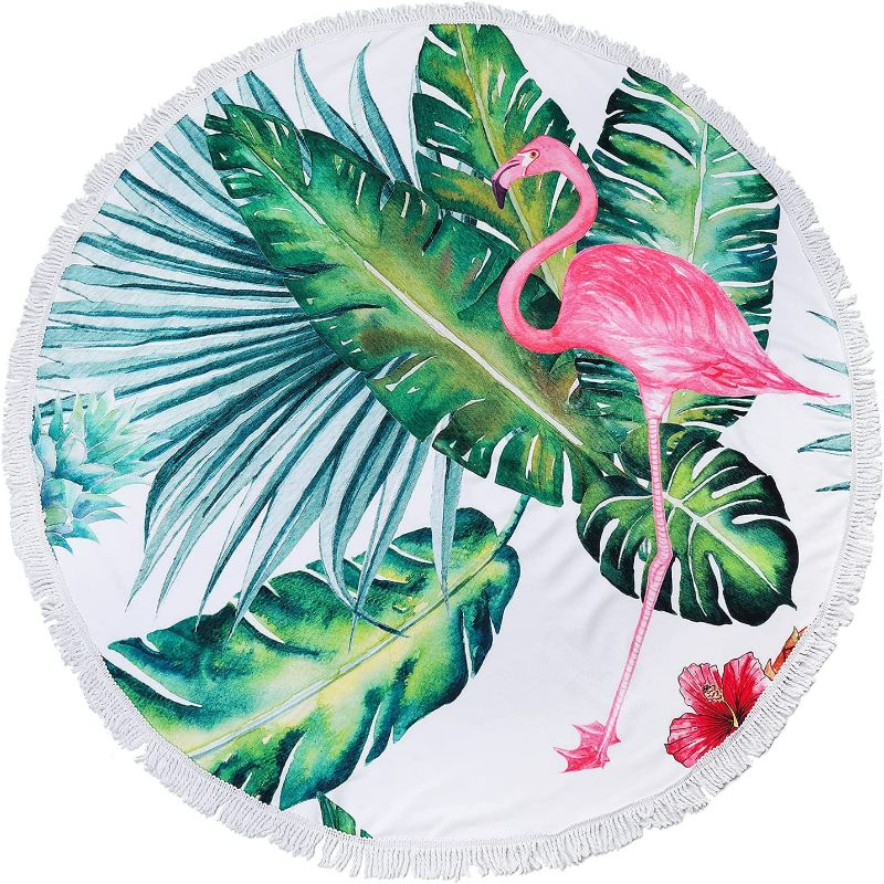 Photo 1 of Yeacun Flamingo Round Beach Towel-Large & Thick 59" Circle Blanket with Tassels ,Multi-Purpose Picnic Yoga Meditation Mat Towels
