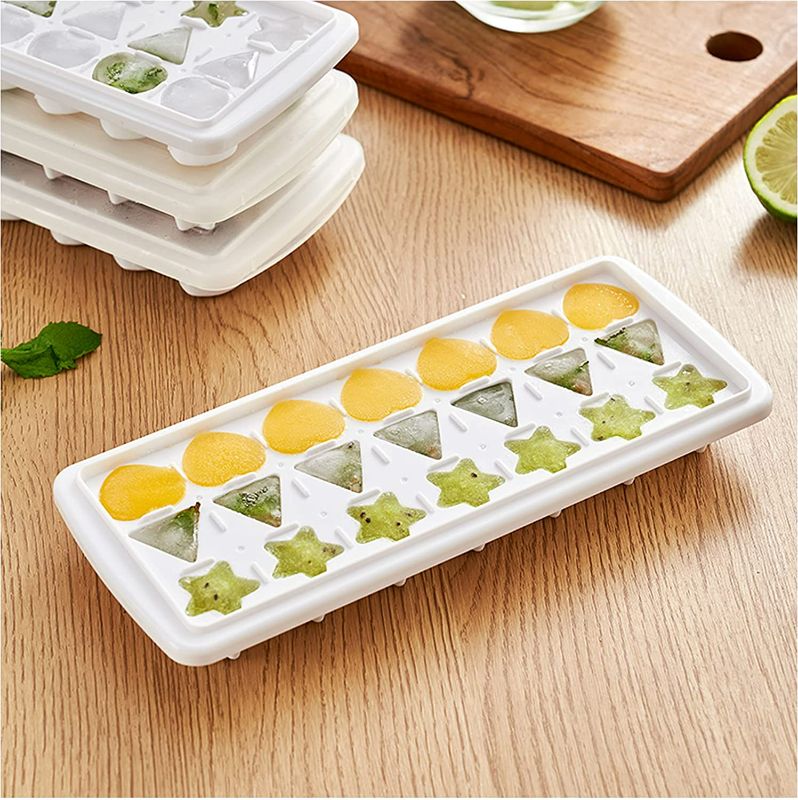 Photo 1 of 2pcs Ice Tray Ice Maker with Lid, Easy Release Ice Molds for Freezer, 21- Ice, Heart, Star & triangle Shaped
