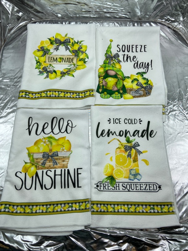 Photo 2 of Lemon Kitchen Towels Set of 4, Lemon Dish Towels and Hand Towels, Farmhouse Lemon Kitchen Decor, Spring Summer Gnomes Housewarming Gifts. DIFFERENT FROM STOCK SEE PHOTO 
