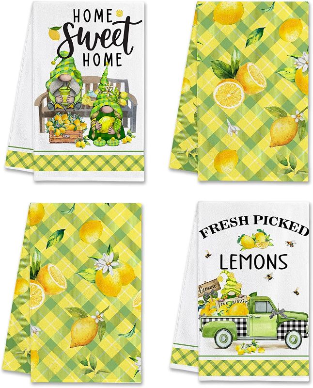 Photo 1 of Lemon Kitchen Towels Set of 4, Lemon Dish Towels and Hand Towels, Farmhouse Lemon Kitchen Decor, Spring Summer Gnomes Housewarming Gifts. DIFFERENT FROM STOCK SEE PHOTO 
