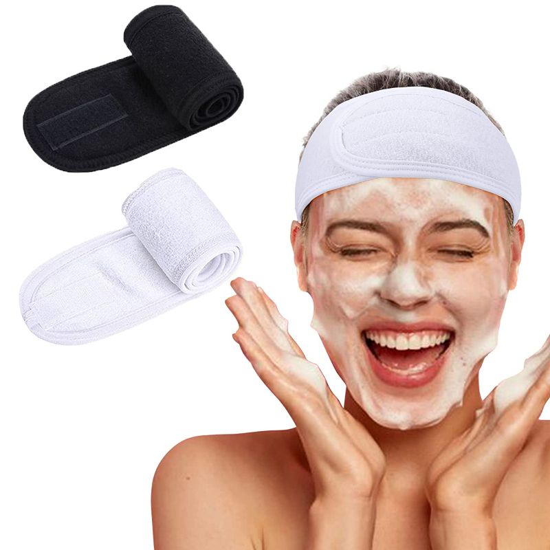 Photo 1 of BUNDLE OF  Facial Spa Headband - Makeup Shower Bath Wrap Sport Headband Terry Cloth Adjustable Stretch Towel with Magic Tape COLOR BLACK AND WHITE CT OF 12
