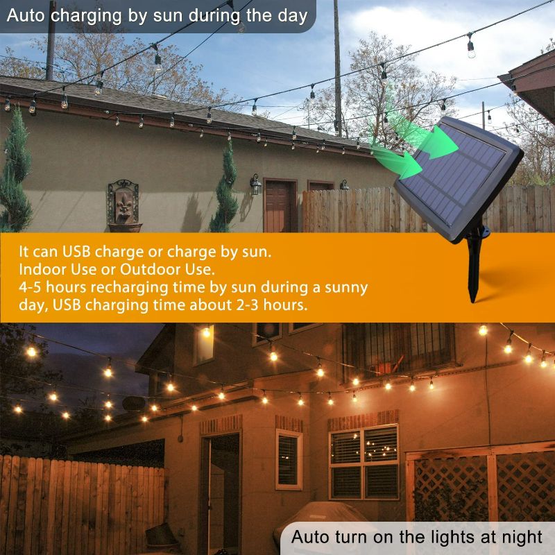 Photo 2 of  48FT Outdoor Solar String Lights, 14 Bulbs Outdoor String Lights Solar Powered, Waterproof Shatterproof 5V Low Voltage Solar Outdoor String Lights Patio Lights

