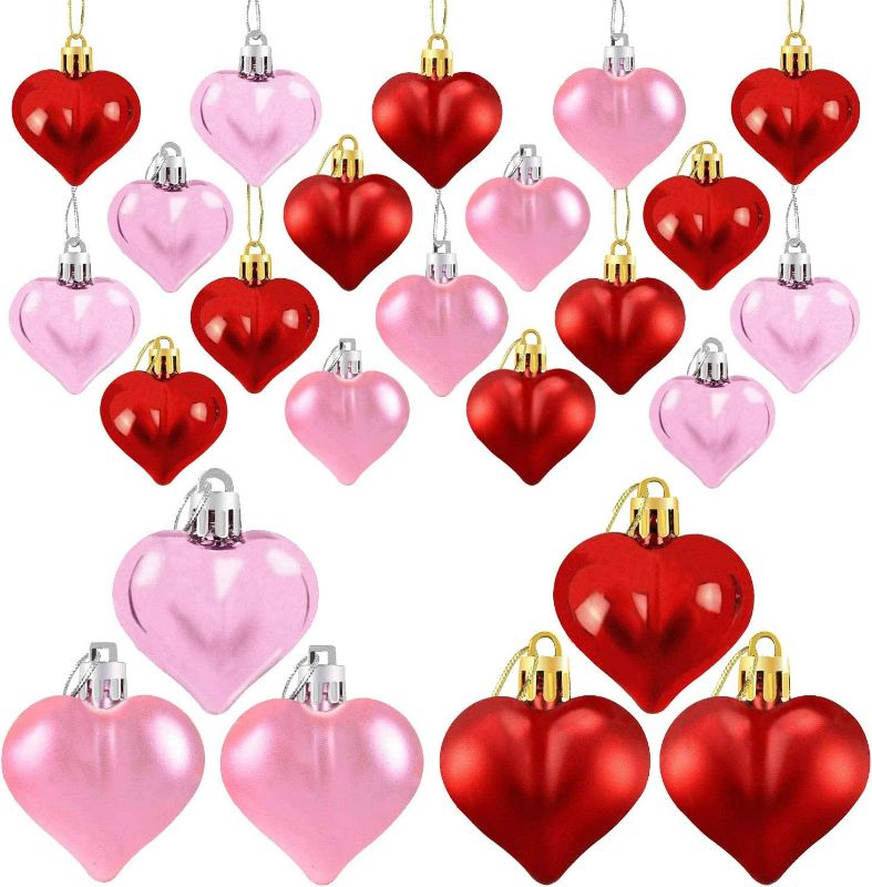 Photo 1 of  24 Pieces Heart Shaped Ornaments Valentine's Day Heart Ornaments for Valentine's Day, Heart Baubles Decorations for Valentines Wedding Anniversary Home Party Decor( ALL PINK)
