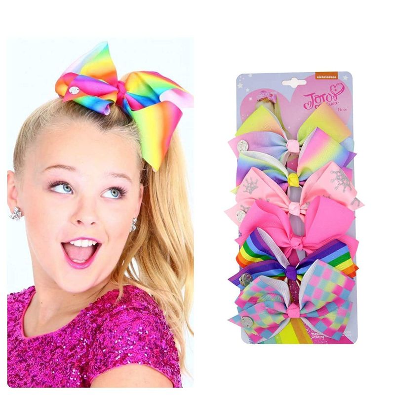 Photo 1 of JOJO SIWA Hair bows Clips - 6 pieces/set siwa rainbow printed knot ribbon bow for girls handmade boutique hair clip children hair accessories SEE PHOTO
