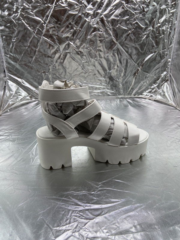 Photo 2 of  Women's Cleated Chunky Platform Sandals in Open Toe Ankle Strap Block Heel Gladiator Sandals(White,Size 7)
