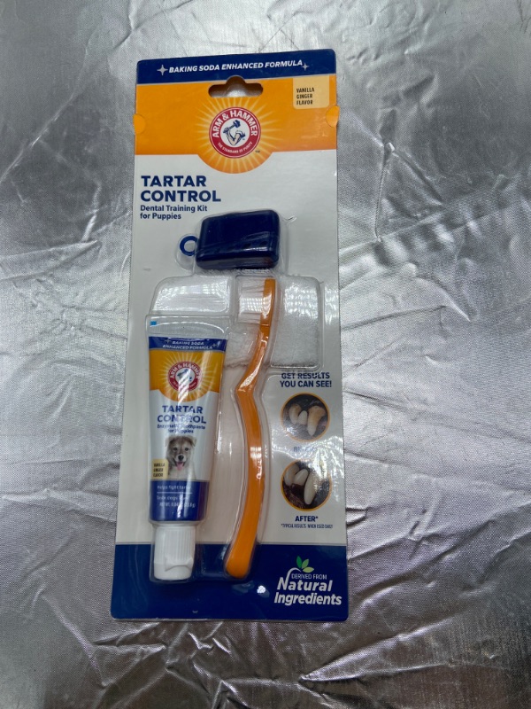 Photo 2 of Arm & Hammer for Pets Tartar Control Dental Training Kit for Puppies | Dog Toothbrush, Toothpaste, & Fingerbrush, Total Kit for Ideal Puppy Dental Health | Yummy Vanilla Ginger Flavor Vanilla Ginger Puppy Training Kit - 1 Pack