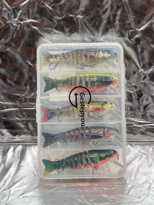 Photo 2 of  Fishing Lures for Bass Trout, Lifelike Segmented Multi Jointed Swimbaits, Slow Sinking Swimming Animated Fishing Lures for Freshwater Saltwater, 5 Pack Swimbaits with Fishing Tackle Box
