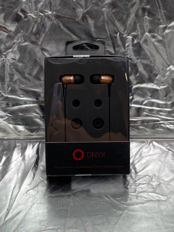 Photo 2 of Onyx Genuine Wood Wired in-Ear Headphones with Sound Isolation and Built-in Microphone (Walnut Wood - Black)