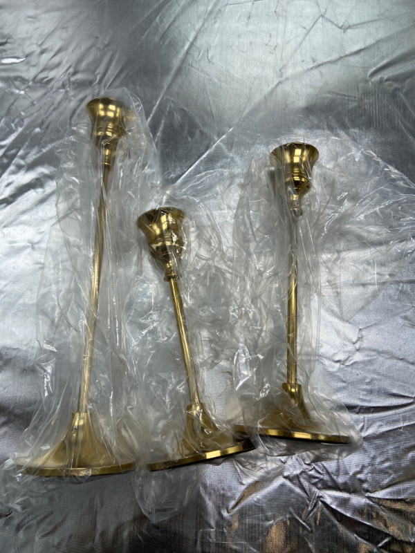 Photo 2 of Candlestick Holders Taper Candle Holders, Set of 3 Candle Stick Holders Set, Brass Gold Candlestick Holder Set, Vintage Modern Decorative Centerpiece for Table Mantel Wedding Housewarming Gift
