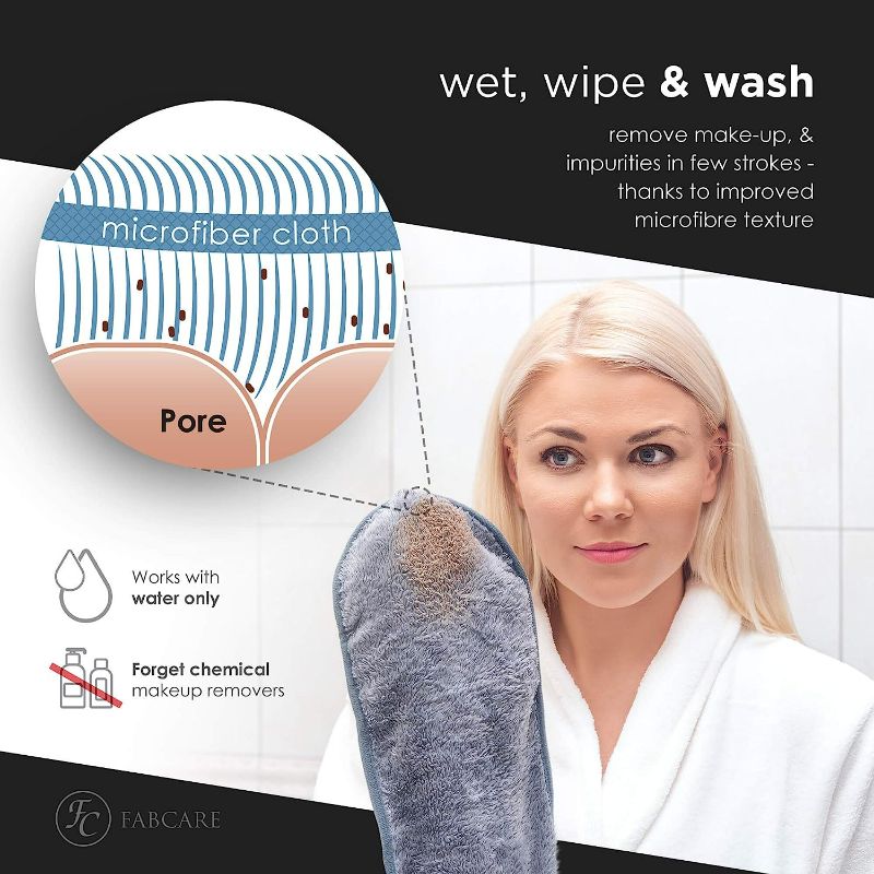 Photo 2 of FABCARE Makeup Remover Cloth Microfibre (4 pieces) - DERMATEST VERY GOOD - Washable up to 95°C - Integrated make-up removal glove - Microfibre face cloths - Make-up remover cloths washable
