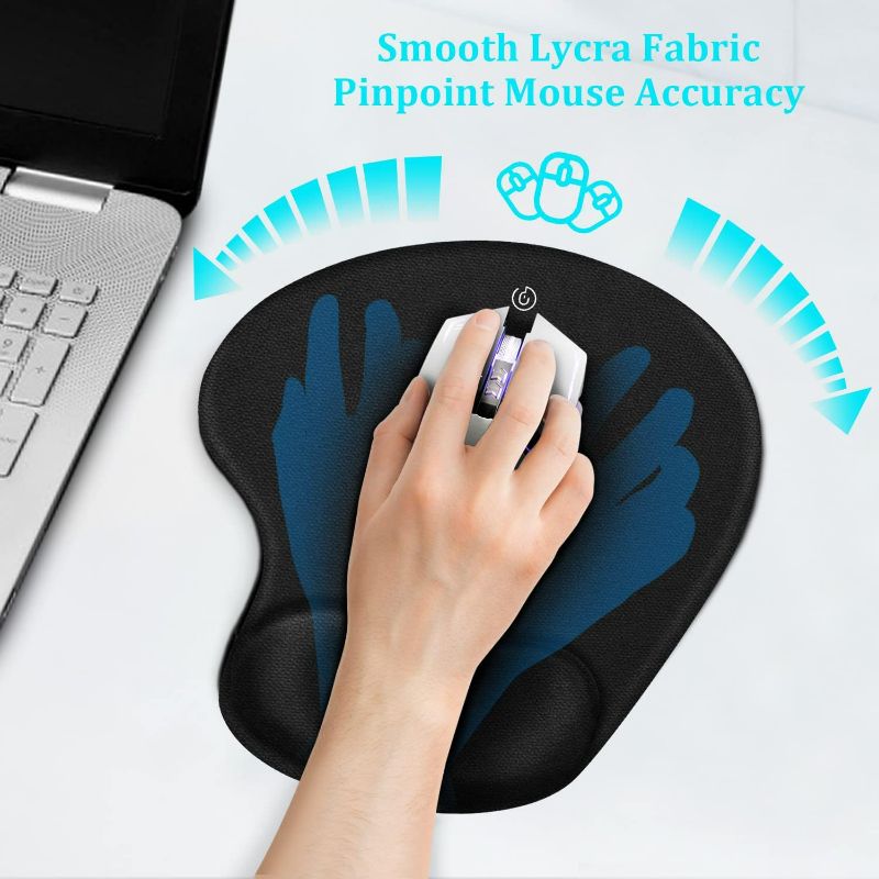 Photo 2 of Mouse Pad, SOQOOL 2 Pack Ergonomic Mouse Pads with Comfortable and Cooling Gel Wrist Rest Support and Lycra Cloth, Non-Slip PU Base for Easy Typing Pain Relief, Durable and Washable for Easy Cleaning
