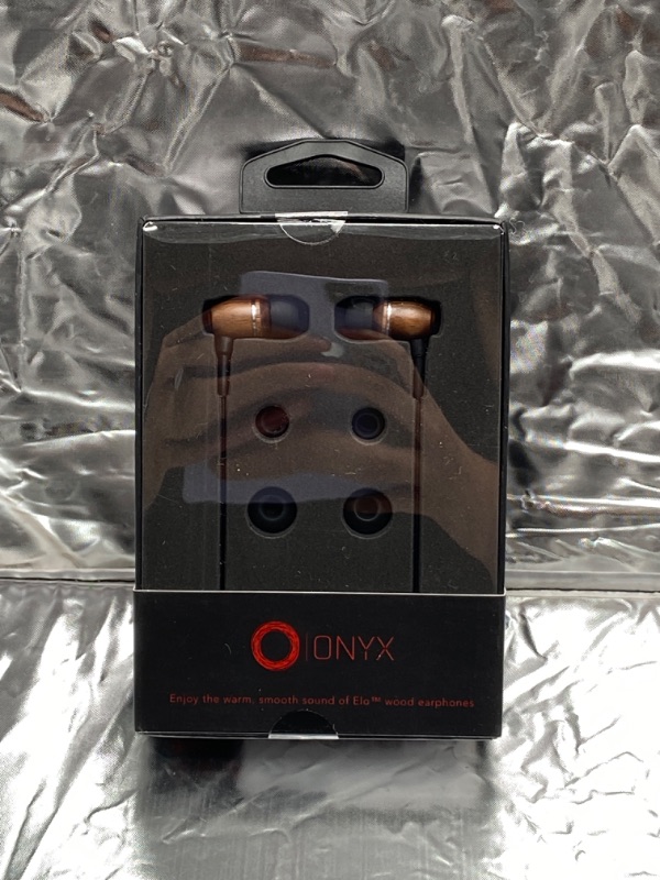 Photo 2 of Onyx Genuine Wood Wired in-Ear Headphones with Sound Isolation and Built-in Microphone (Walnut Wood - Black)