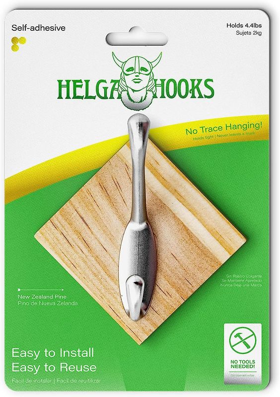 Photo 1 of Helga Adhesive Hooks- Large Designer Wood Base and Metal Wall Hooks for Home and Office. Waterproof, Rustproof Bathroom hooks for Towels. Damage-Free Heavy-Duty Hanging Hooks for clothes and keys.
