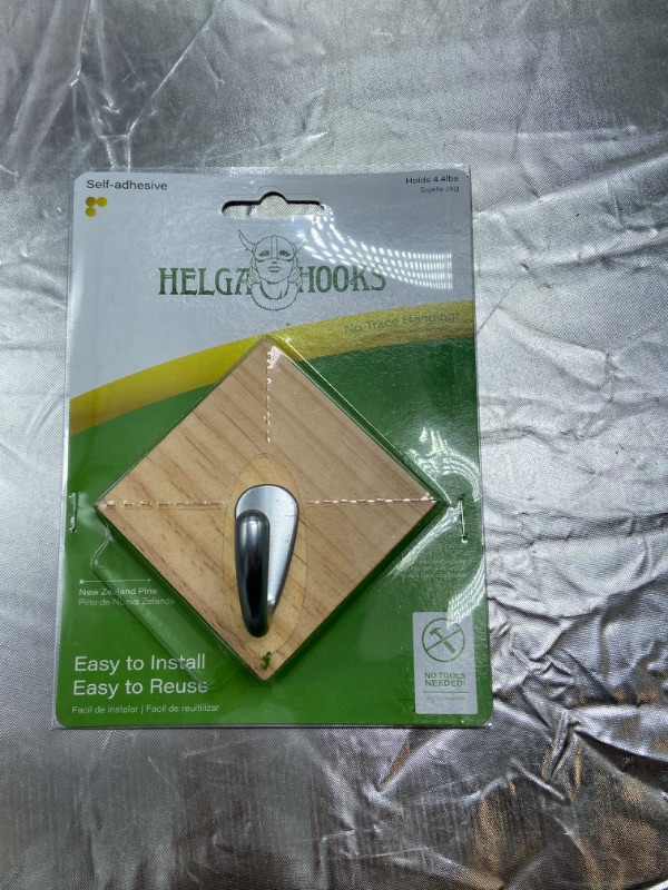 Photo 2 of Helga Adhesive Hooks- Large Designer Wood Base and Metal Wall Hooks for Home and Office. Waterproof, Rustproof Bathroom hooks for Towels. Damage-Free Heavy-Duty Hanging Hooks for clothes and keys.
