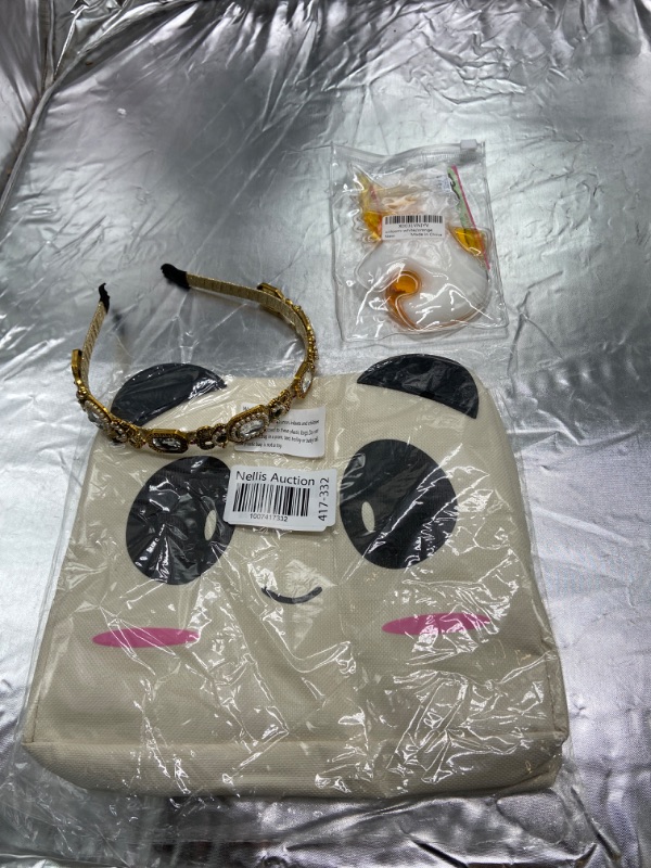 Photo 1 of BUNDLE OF - 2PCS unicorn ice packs , Gold headband with diamonds & decals , PANDA Lunch bag. SEE PHOTO