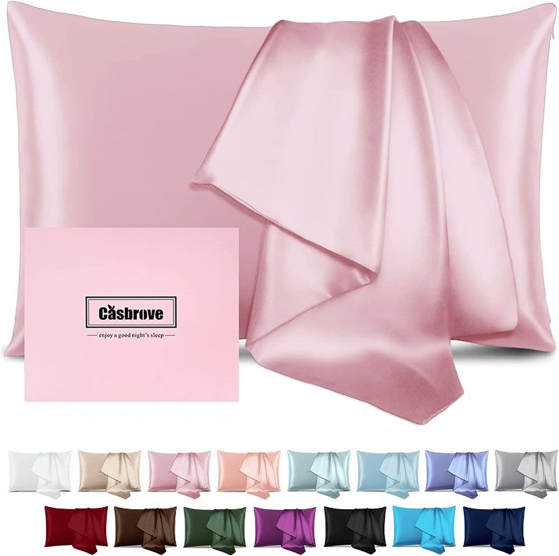 Photo 1 of Silk Pillowcase for Hair and Skin Mulberry Silk Pillowcase Soft Breathable Smooth Both Sided Natural Silk Pillowcase with Zipper Beauty Sleep Silk Pillow Case 1 Pack for Gift (Standard, Rose gold) 2PCS SEE PHOTO
