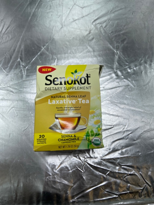 Photo 1 of Senokot Dietary Supplement, Natural and Organic Senna Leaf, Laxative Tea for Occasional Constipation, 20 Wrapped Pyramid sachets, Certified Organic.