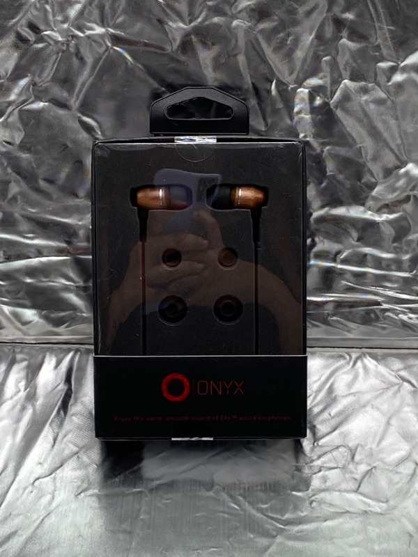 Photo 1 of Onyx Genuine Wood Wired in-Ear Headphones with Sound Isolation and Built-in Microphone (Walnut Wood - Black)