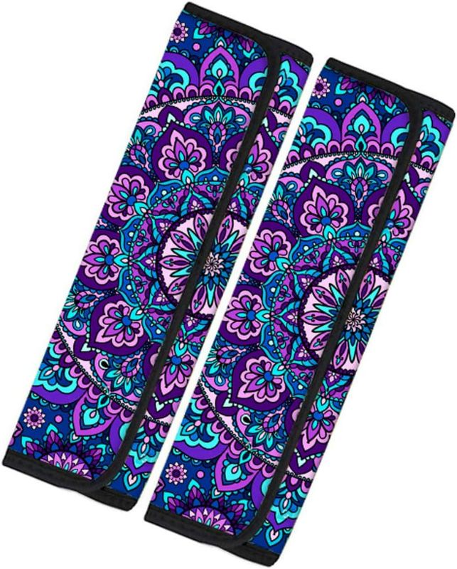 Photo 1 of Micandle Purple Mandala Lotus Seat Belt Cover, Safety Belt Pad, Novelty Print Seatbelt Pads Shoulder Strap Cover Comfort Universal Car Accessories, Pack of 2
