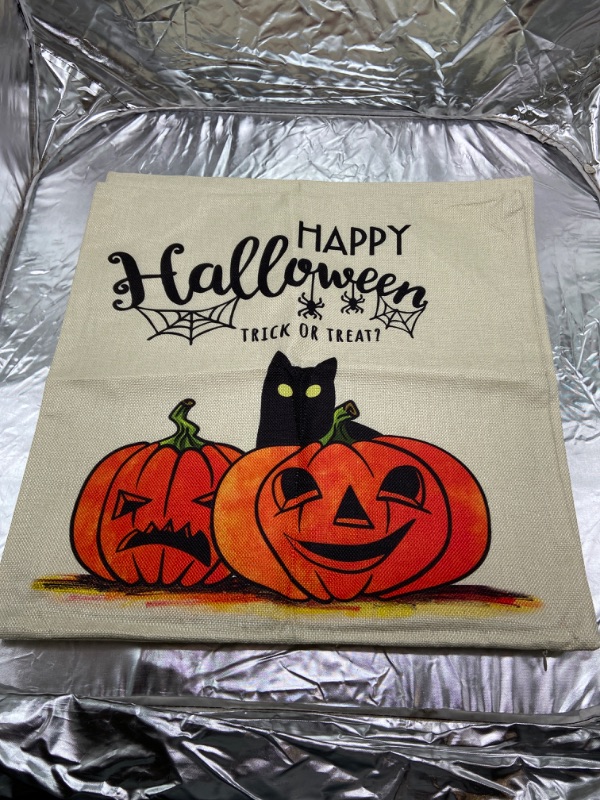 Photo 2 of Fall Halloween Pumpkin Pillow Covers 18x18 Inches Set of 4 Trick or Treat Farmhouse Decor Home Throw Cushion Case for Sofa Couch Decoration SEE PHOTO
